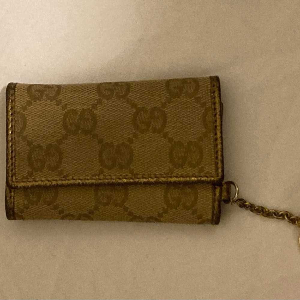 Gucci Brown GG Canvas Key & Card Holder with Chain